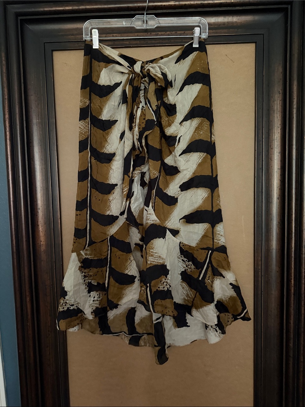 Tie-Front Swim Sarong in Brown, Black & Beige